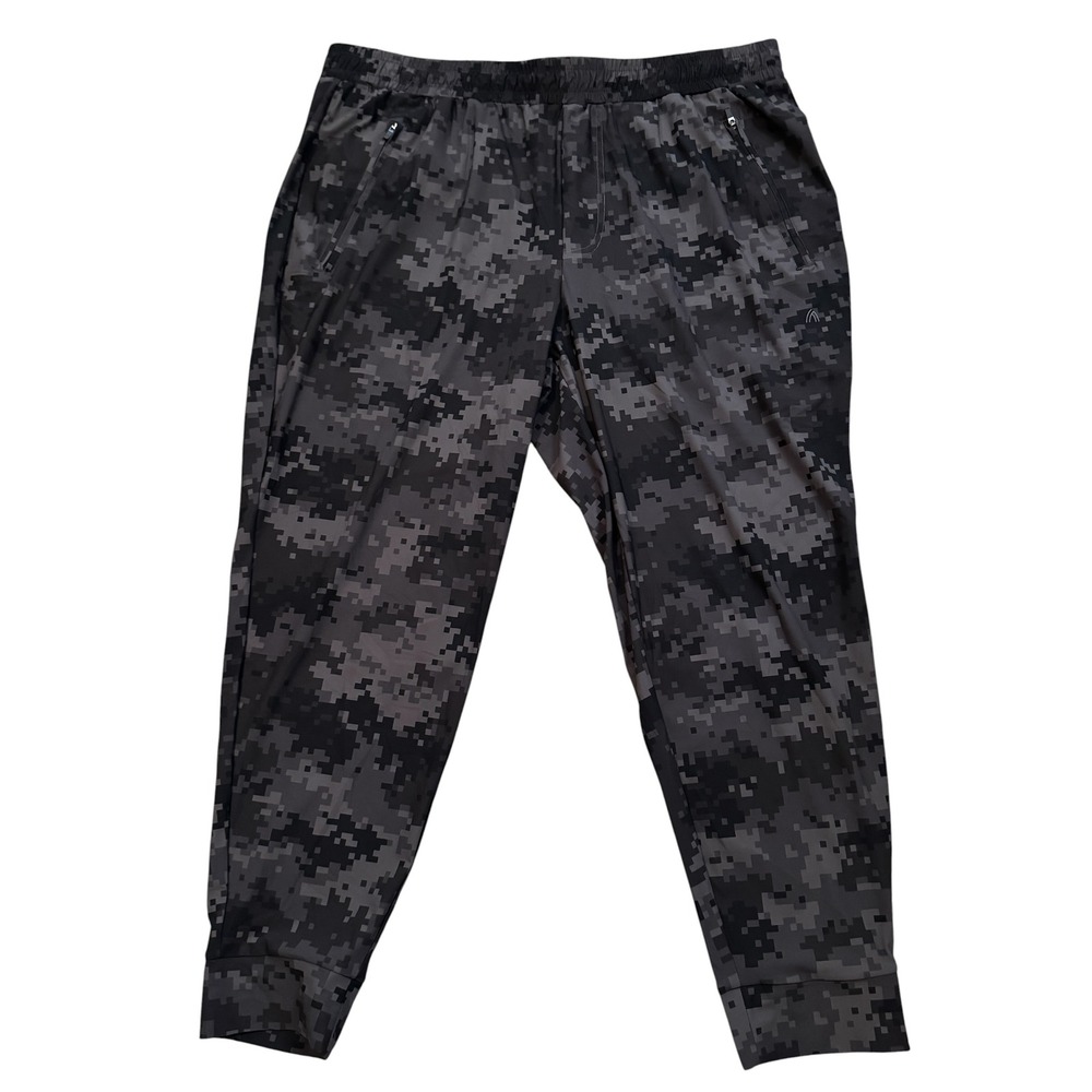 Ash & Erie Mens Digital Camo Joggers Black Charcoal Gray Zipper Pockets L